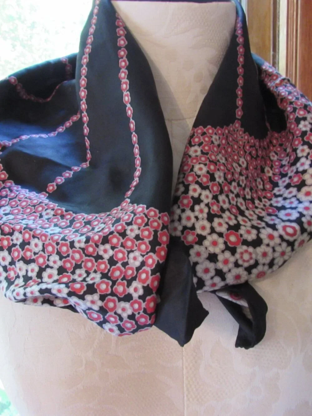 Lazarus Silk Scarf Made in Italy Black with Pink Blossoms